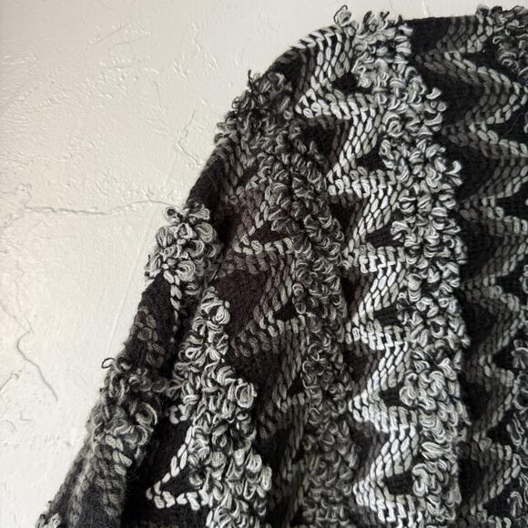 SO Sweater Y2k Small Black Gray Zigzag Textured Open Front Boho Cardigan Cozy - Picture 10 of 10